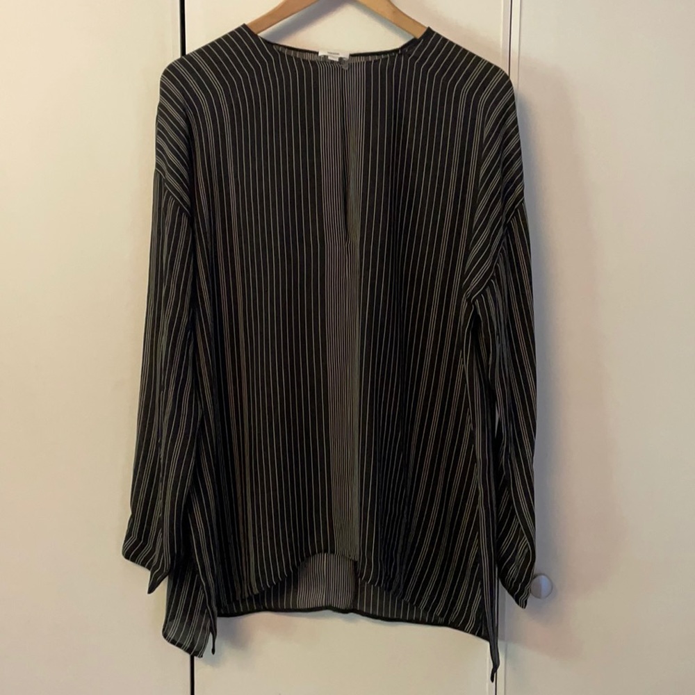 Vince Striped split neck silk blouse size 12
